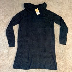 NWT Halogen dark gray ribbed super stretchy cowl neck sweater dress size large‎